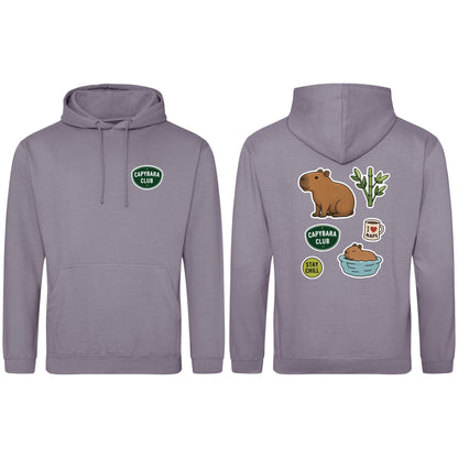 Capybara Chill Club Adult Hoodie - Badges of the Wild Dusty Lilac colour variant image