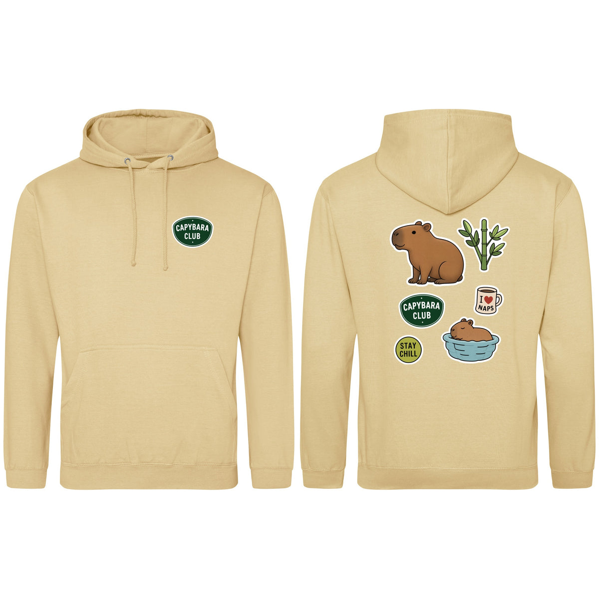 Capybara Chill Club Adult Hoodie - Badges of the Wild Desert Sand colour variant image