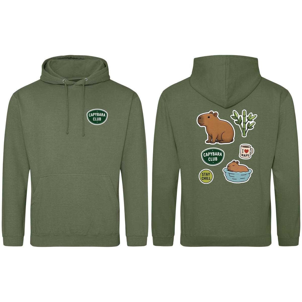 Capybara Chill Club Adult Hoodie - Badges of the Wild Earthy Green colour variant image