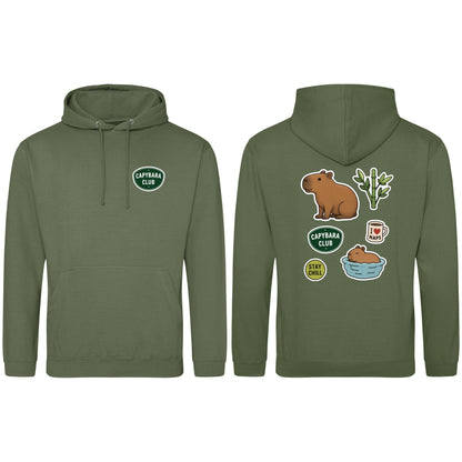 Capybara Chill Club Adult Hoodie - Badges of the Wild Earthy Green colour variant image
