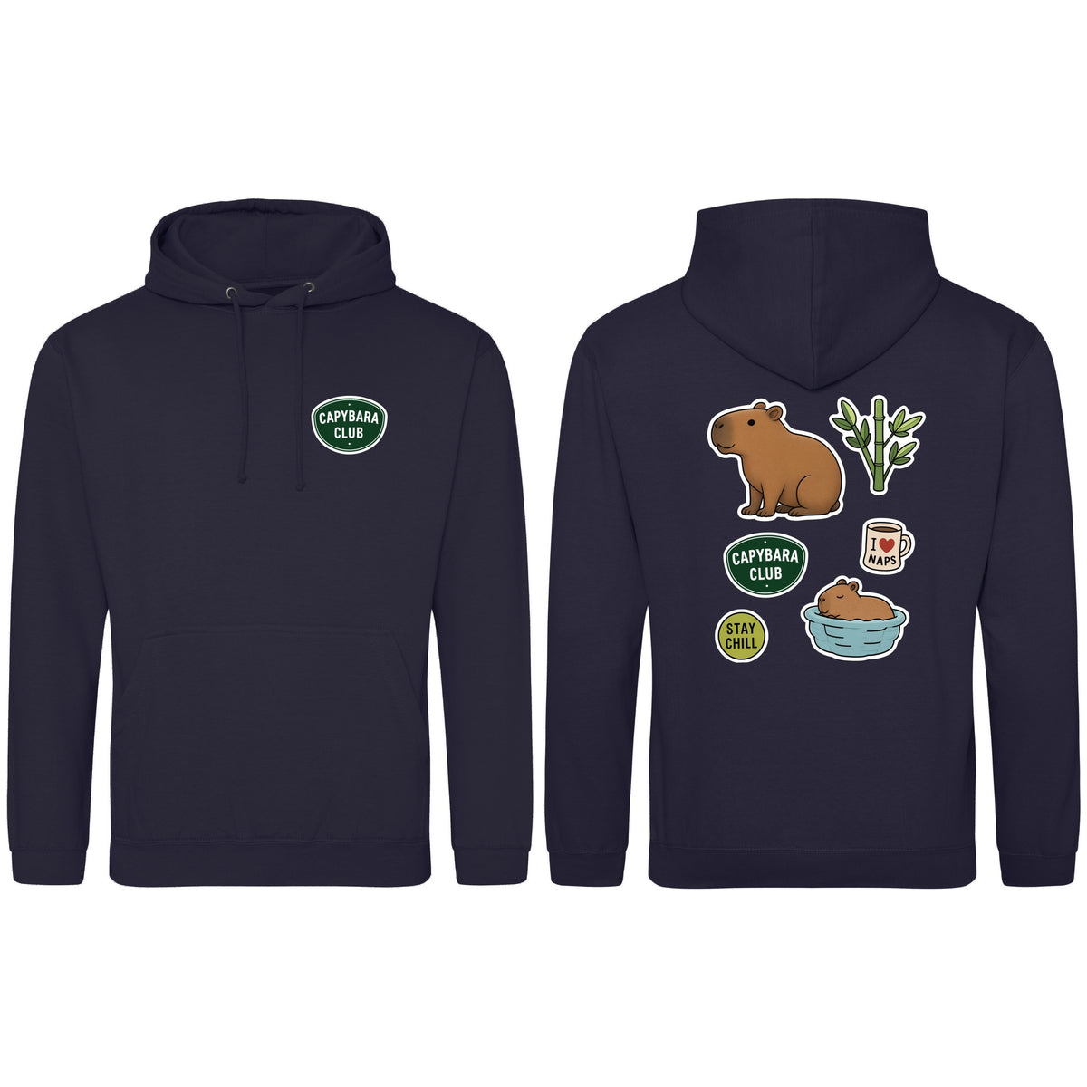 Capybara Chill Club Adult Hoodie - Badges of the Wild French Navy colour variant image