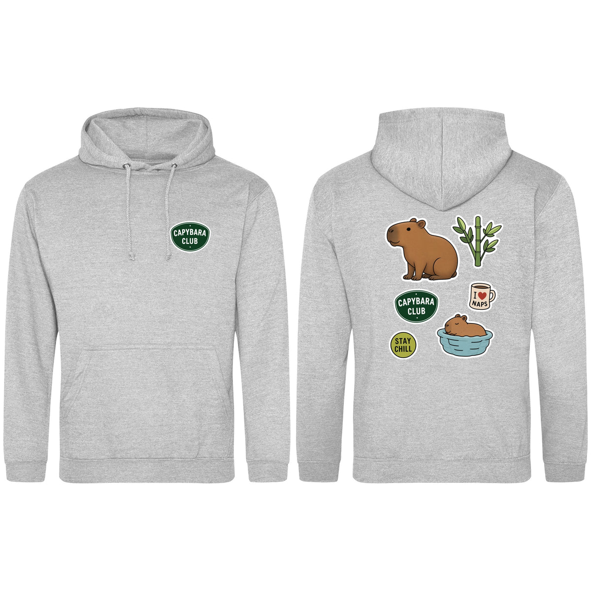 Capybara Chill Club Adult Hoodie - Badges of the Wild Heather Grey colour variant image