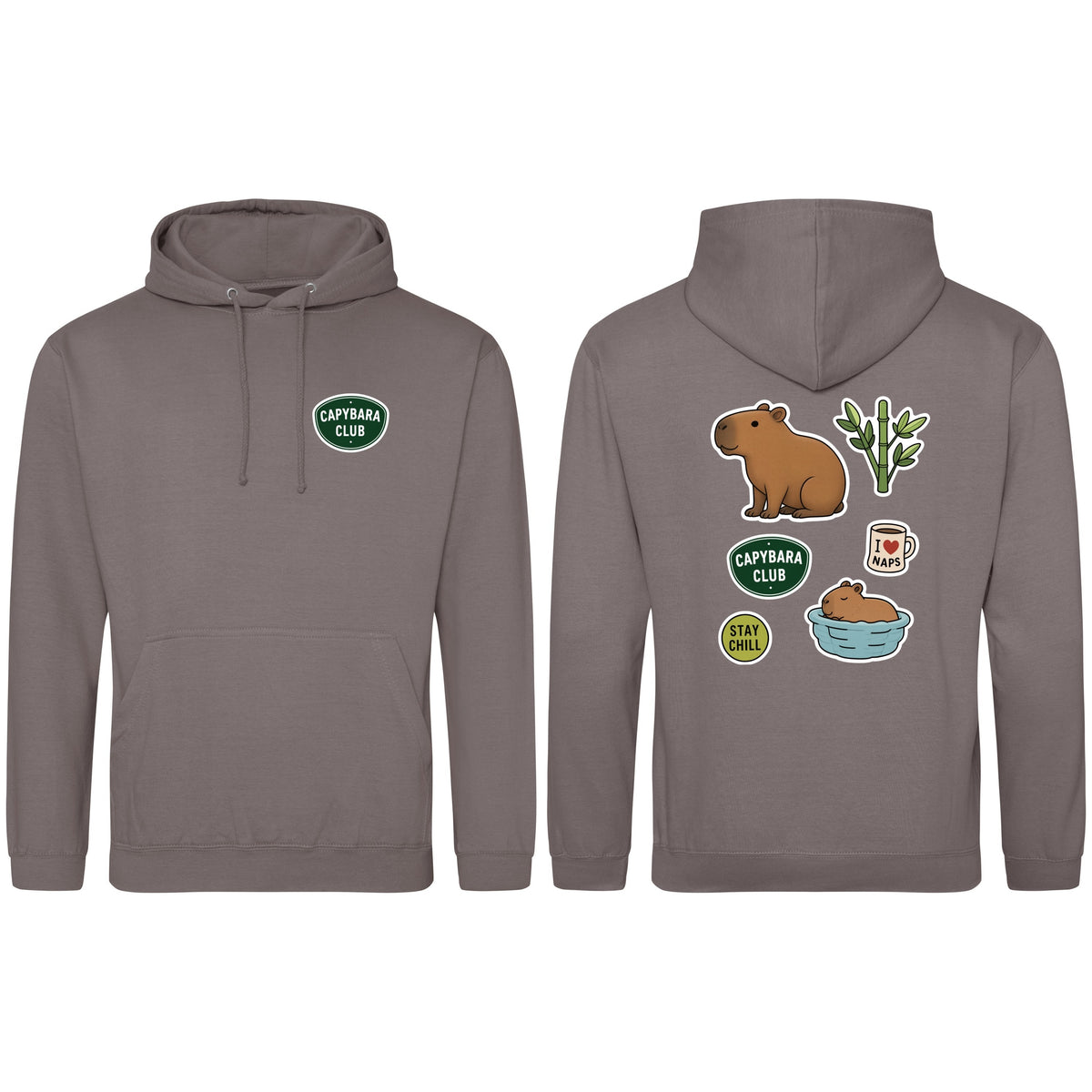 Capybara Chill Club Adult Hoodie - Badges of the Wild Mocha Brown colour variant image