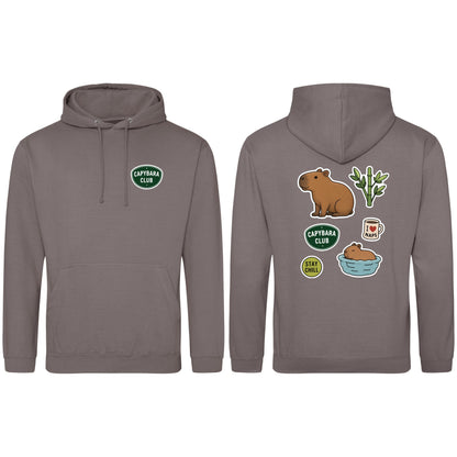 Capybara Chill Club Adult Hoodie - Badges of the Wild Mocha Brown colour variant image