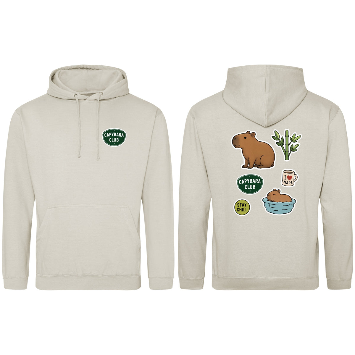 Capybara Chill Club Adult Hoodie - Badges of the Wild Natural Stone colour variant image