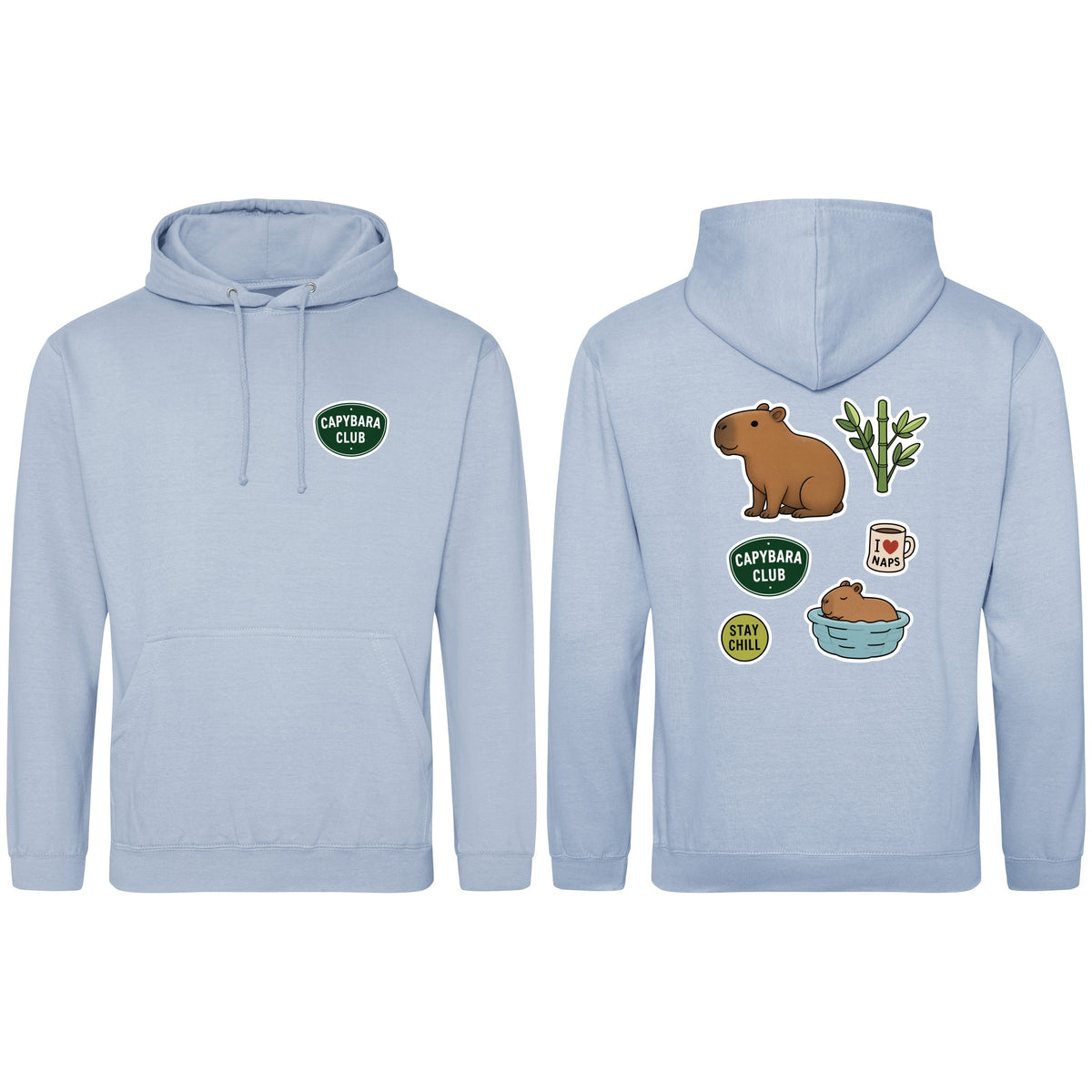 Capybara Chill Club Adult Hoodie - Badges of the Wild Sky Blue colour variant image