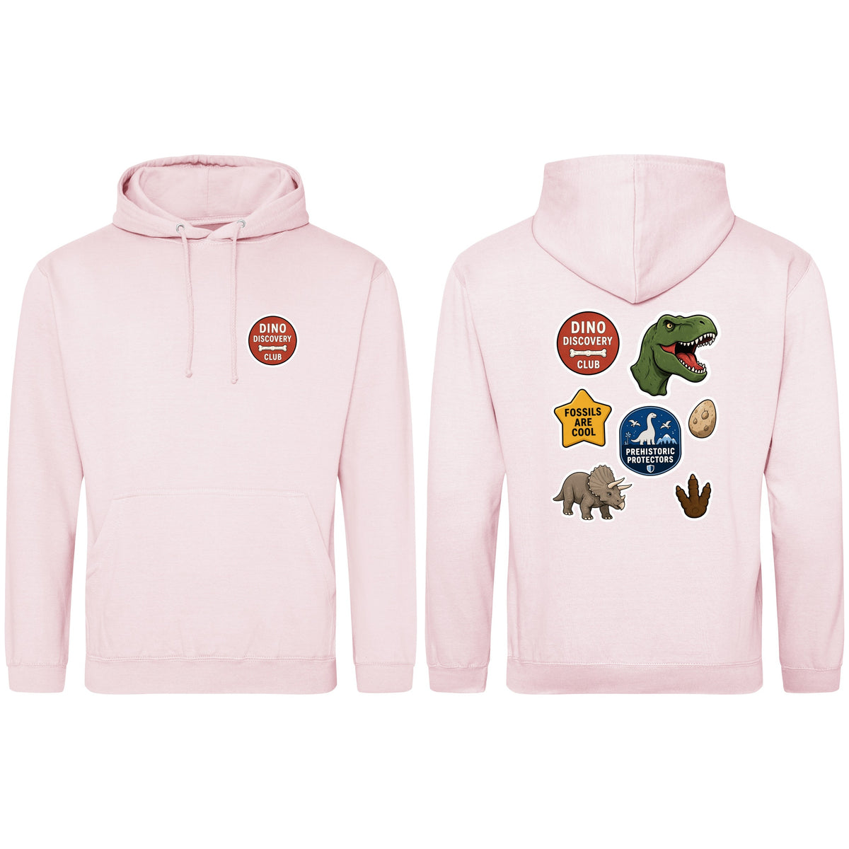 Dino Discovery Club Adult Hoodie - Badges of the Wild Baby Pink colour variant image
