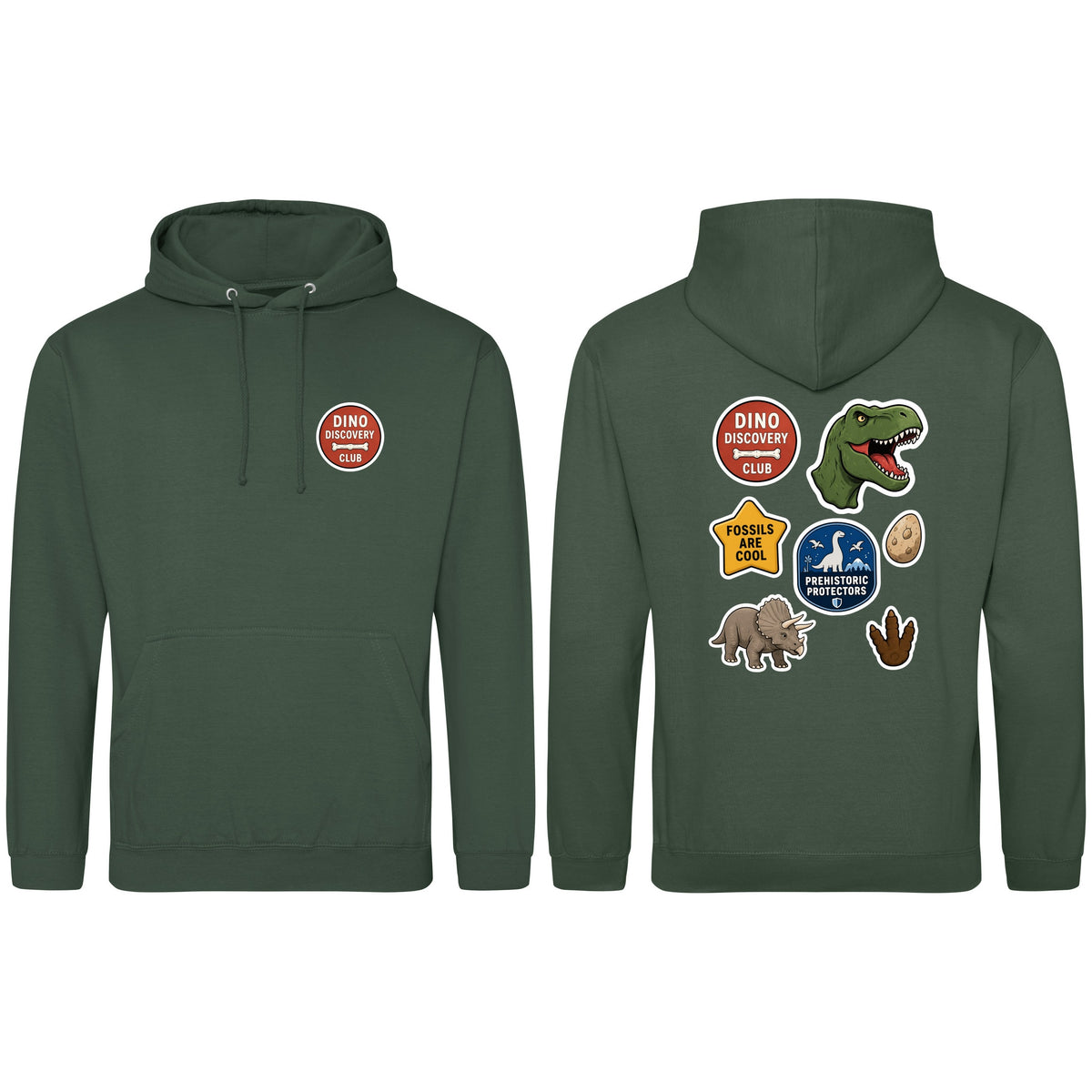 Dino Discovery Club Adult Hoodie - Badges of the Wild Bottle Green colour variant image