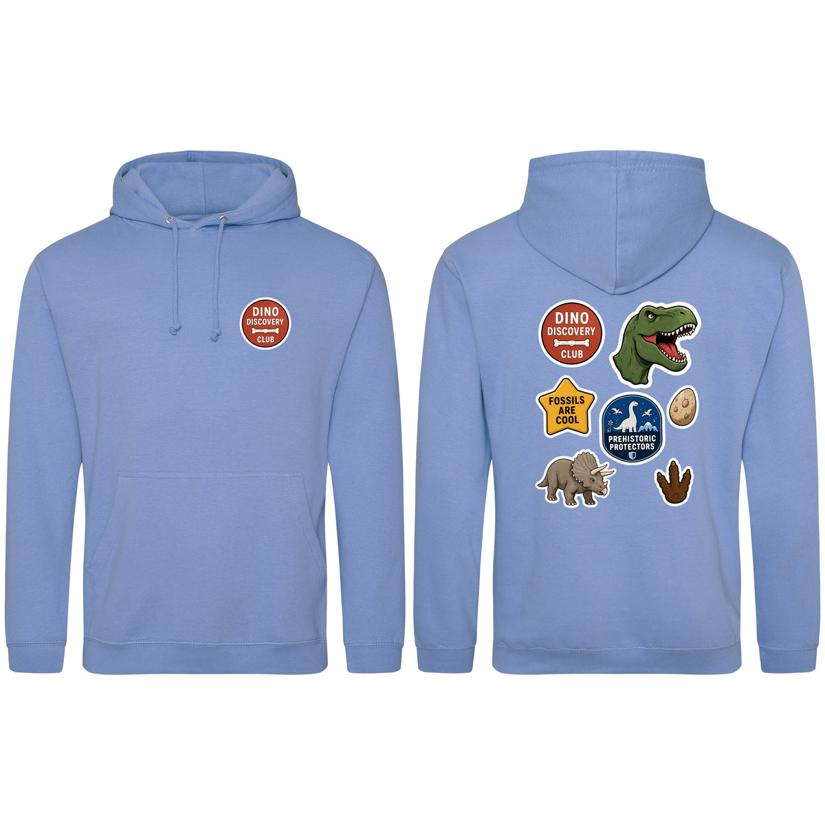 Dino Discovery Club Adult Hoodie - Badges of the Wild Cornflower Blue colour variant image