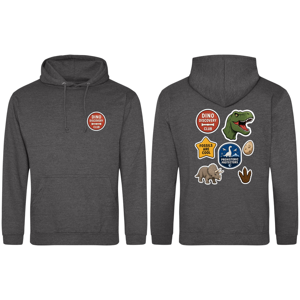 Dino Discovery Club Adult Hoodie - Badges of the Wild Charcoal colour variant image