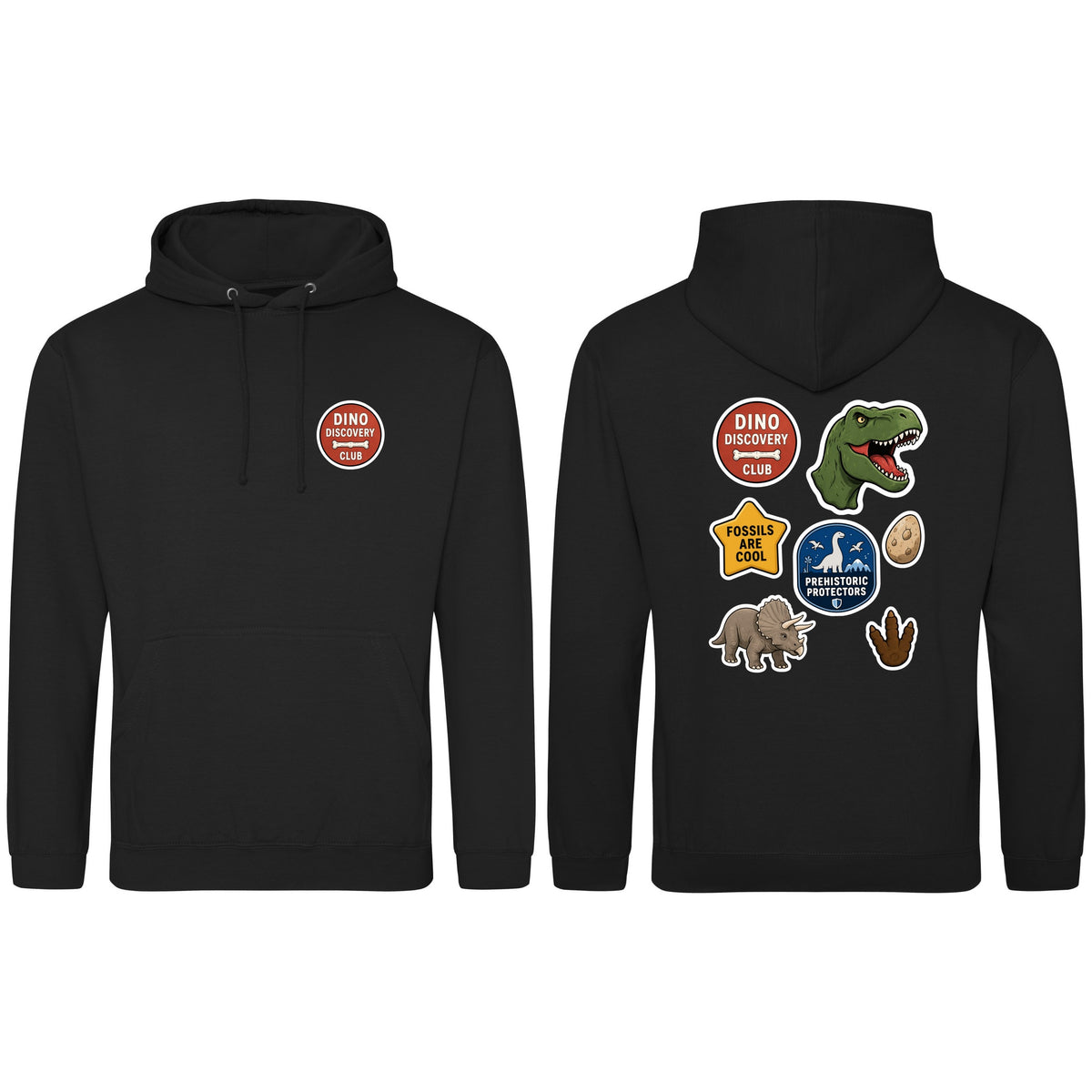 Dino Discovery Club Adult Hoodie - Badges of the Wild Deep Black colour variant image