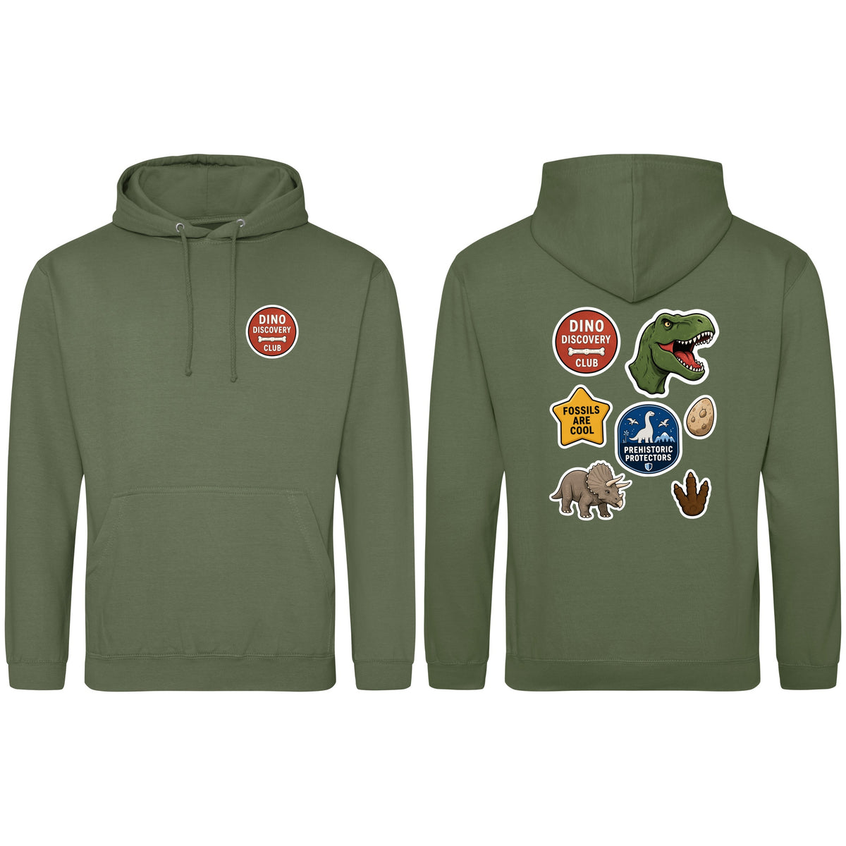 Dino Discovery Club Adult Hoodie - Badges of the Wild Earthy Green colour variant image