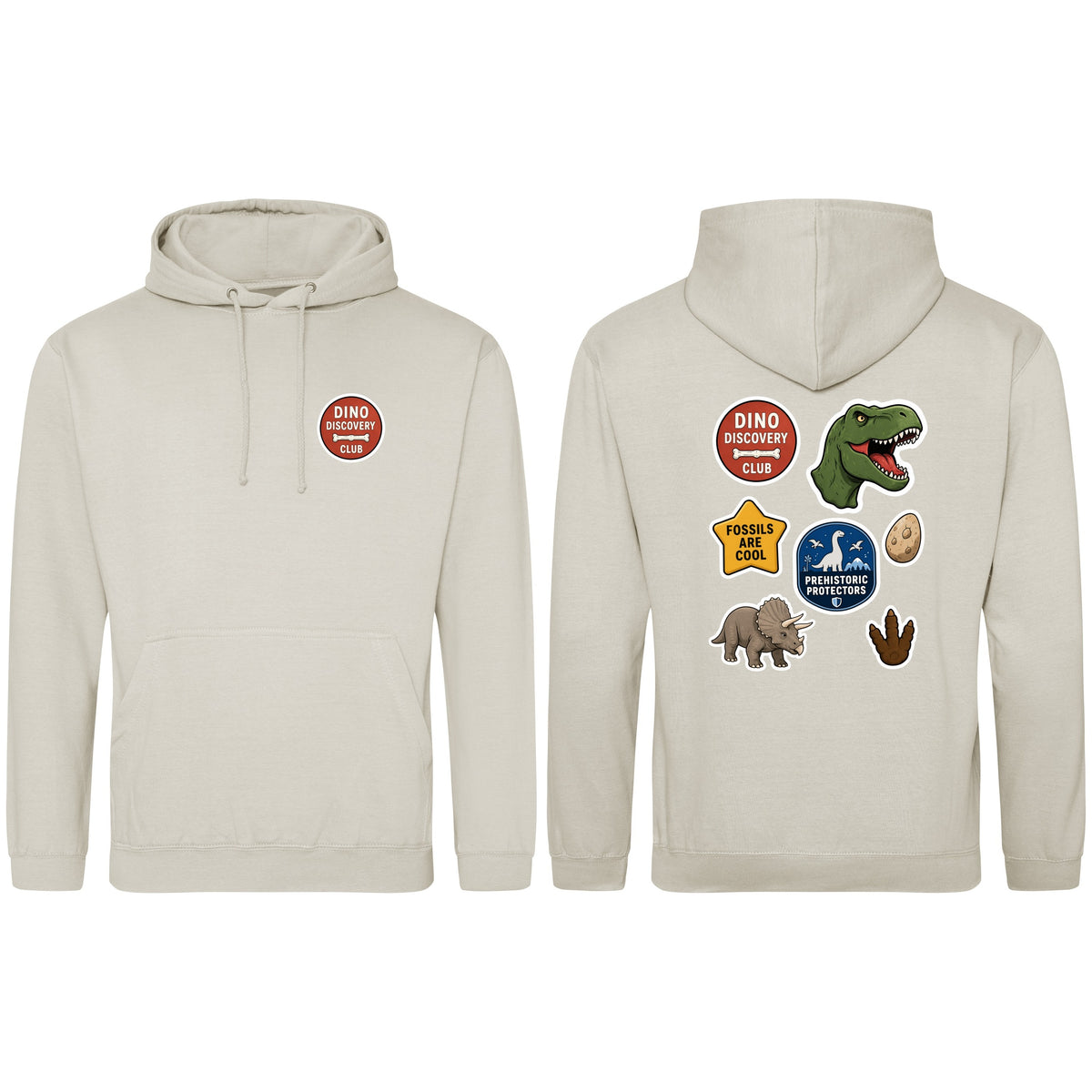 Dino Discovery Club Adult Hoodie - Badges of the Wild Natural Stone colour variant image