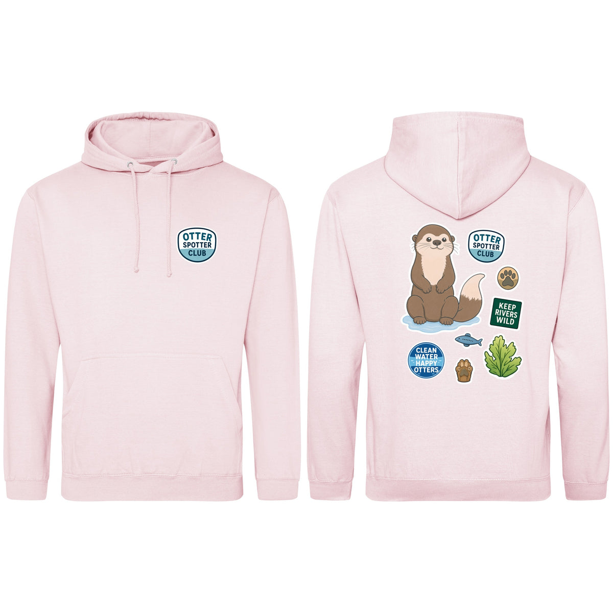Otter Spotter Club Adult Hoodie - Badges of the Wild Baby Pink colour variant image