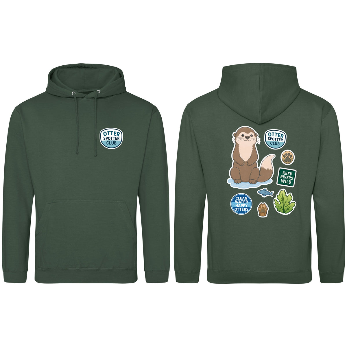 Otter Spotter Club Adult Hoodie - Badges of the Wild Bottle Green colour variant image