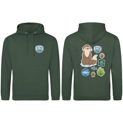 Otter Spotter Club Adult Hoodie - Badges of the Wild Bottle Green colour variant image