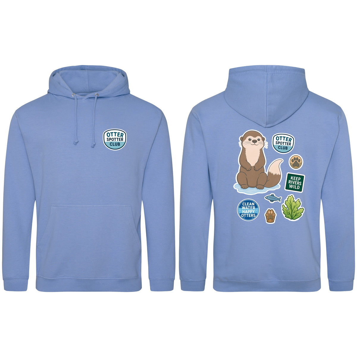 Otter Spotter Club Adult Hoodie - Badges of the Wild Cornflower Blue colour variant image