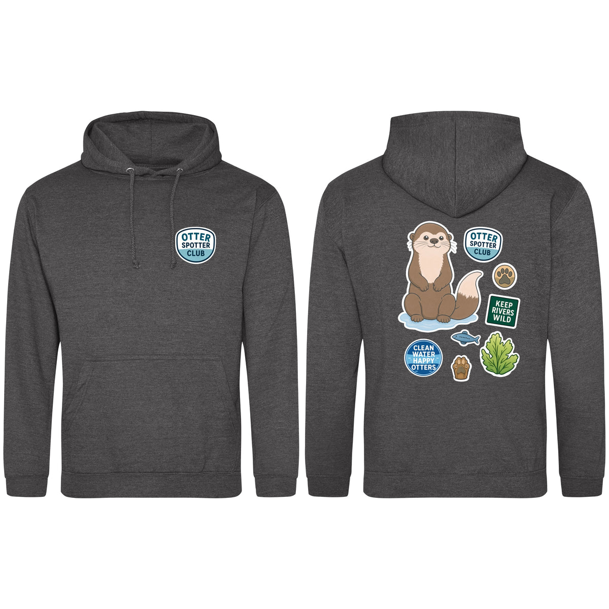 Otter Spotter Club Adult Hoodie - Badges of the Wild Charcoal colour variant image