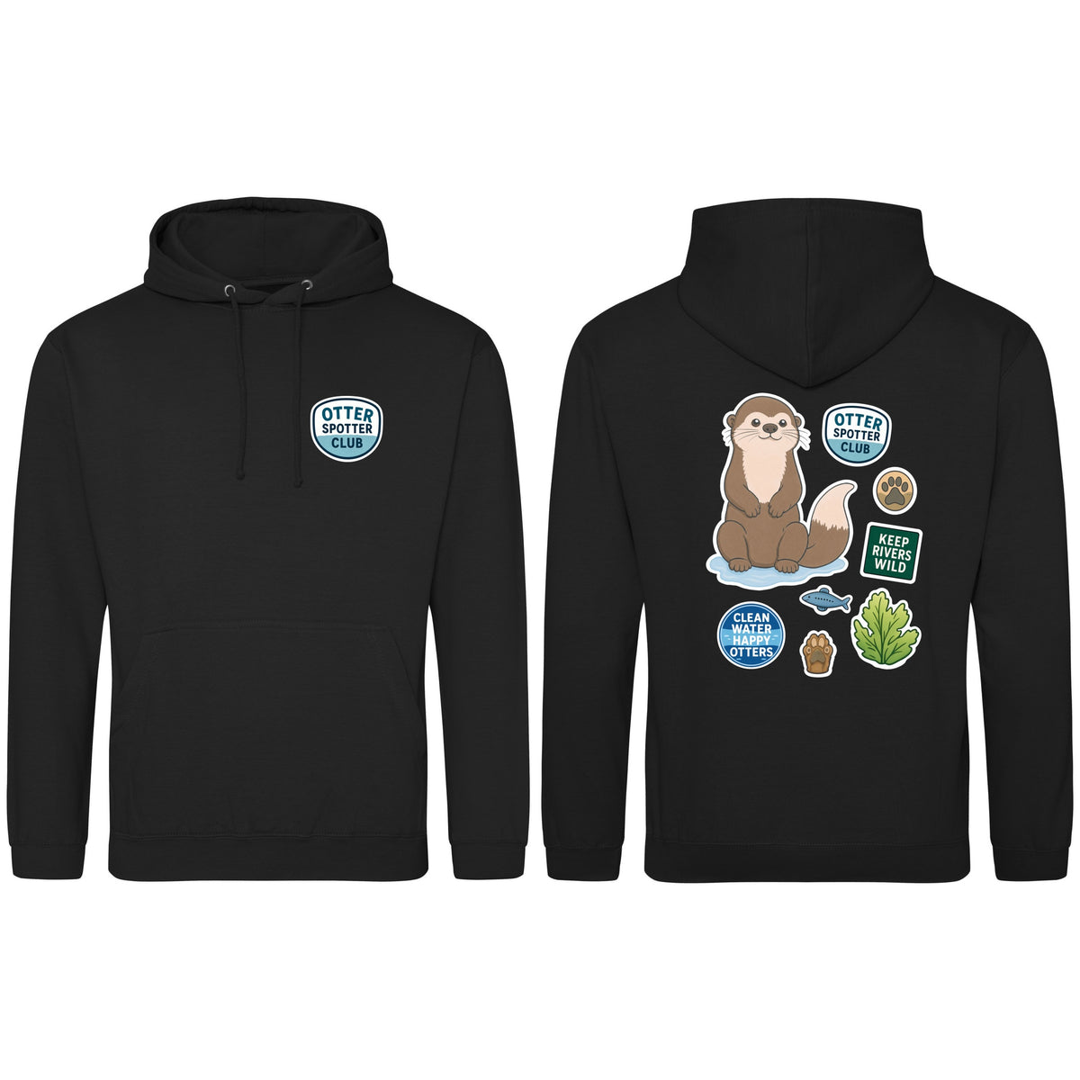 Otter Spotter Club Adult Hoodie - Badges of the Wild Deep Black colour variant image