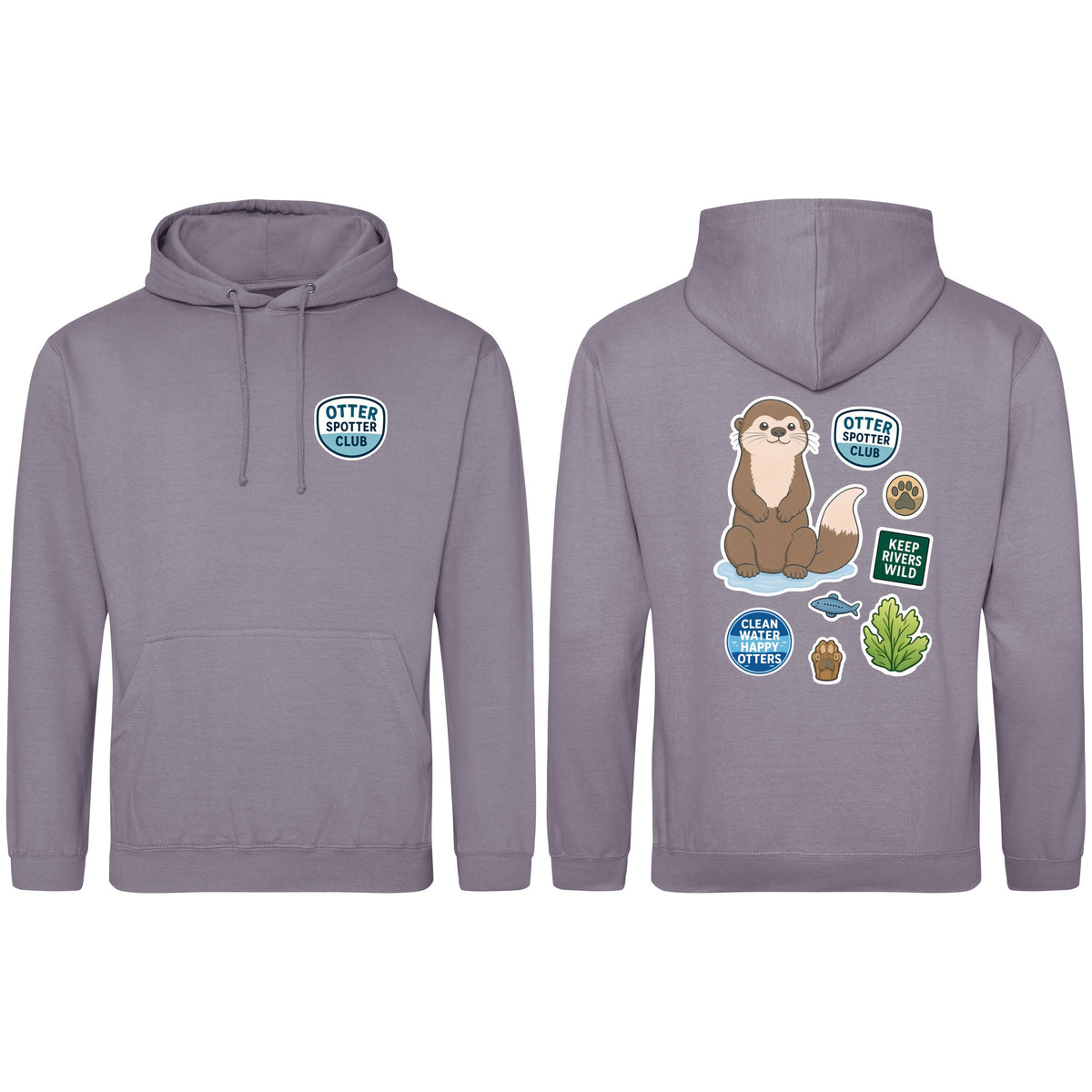 Otter Spotter Club Adult Hoodie - Badges of the Wild Dusty Lilac colour variant image