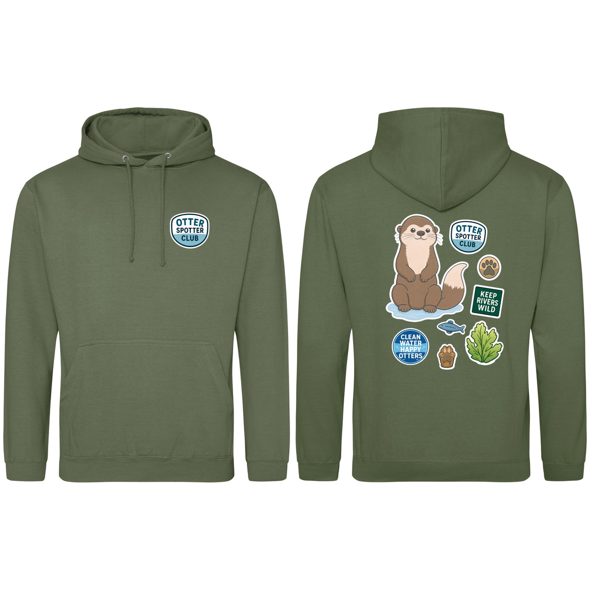 Otter Spotter Club Adult Hoodie - Badges of the Wild Earthy Green colour variant image