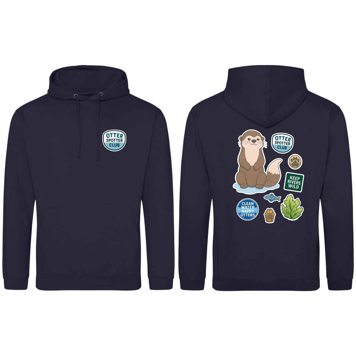 Otter Spotter Club Adult Hoodie - Badges of the Wild French Navy colour variant image
