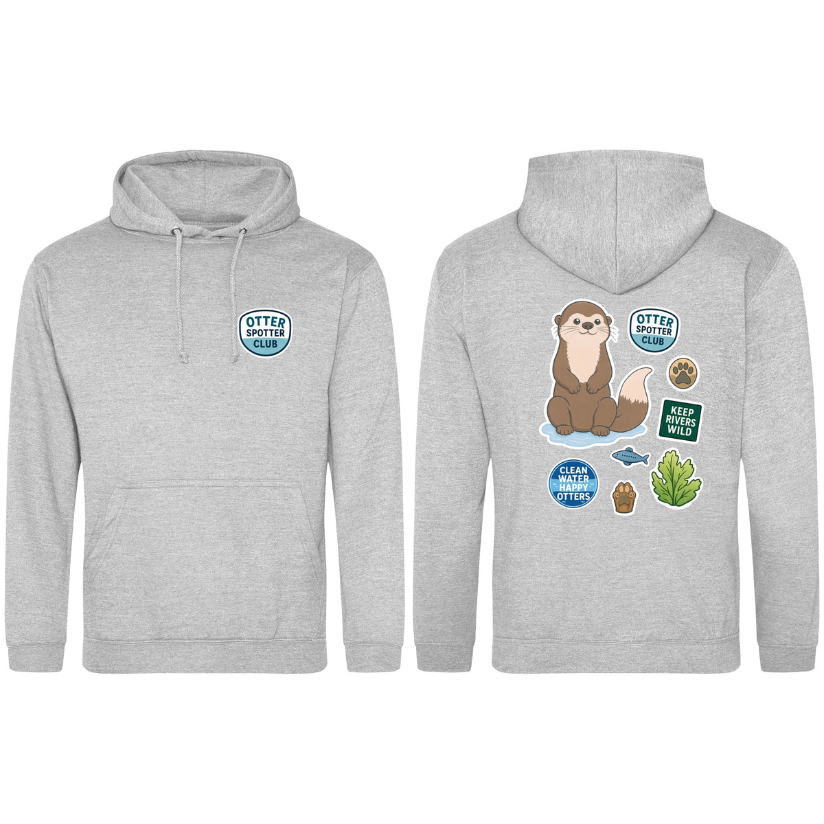 Otter Spotter Club Adult Hoodie - Badges of the Wild Heather Grey colour variant image