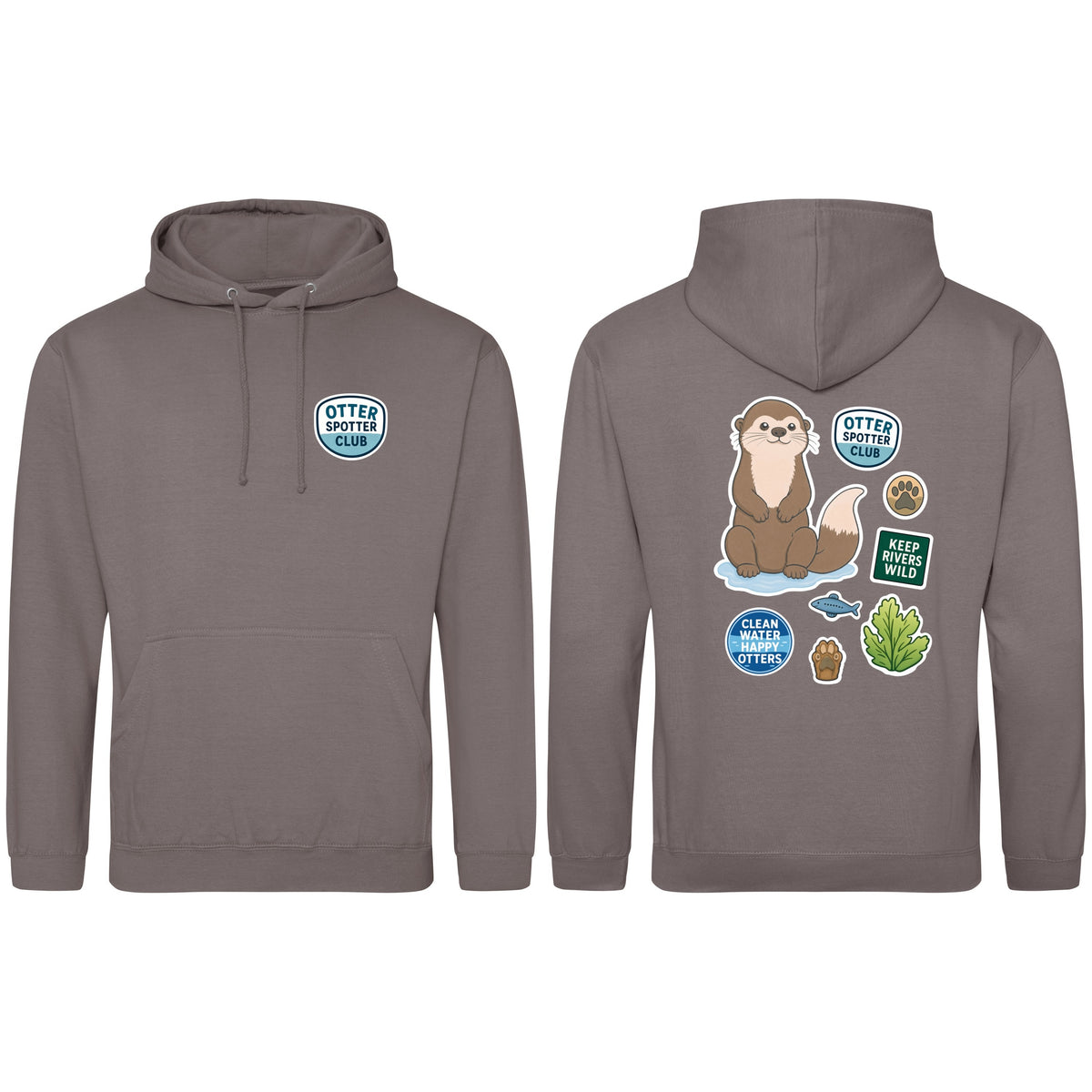 Otter Spotter Club Adult Hoodie - Badges of the Wild Mocha Brown colour variant image