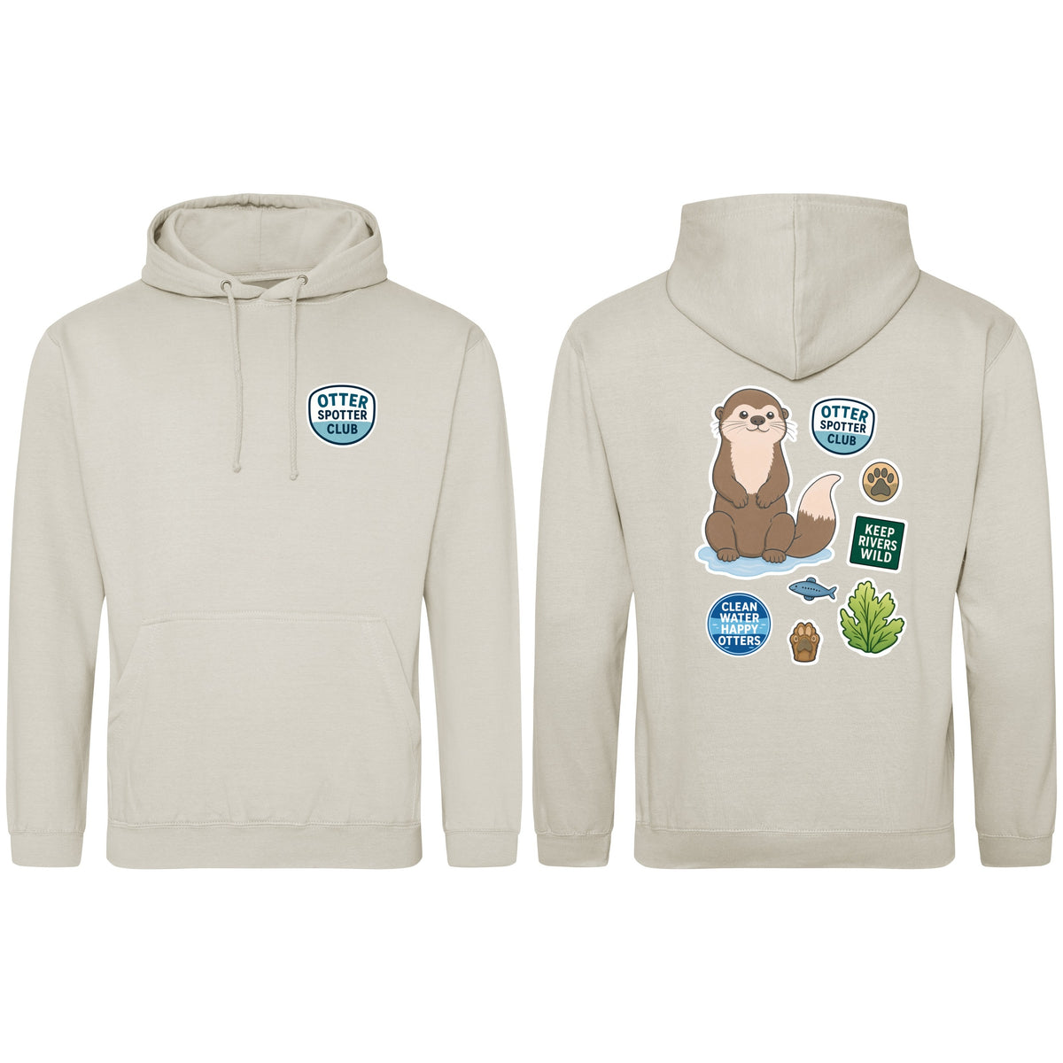 Otter Spotter Club Adult Hoodie - Badges of the Wild Natural Stone colour variant image