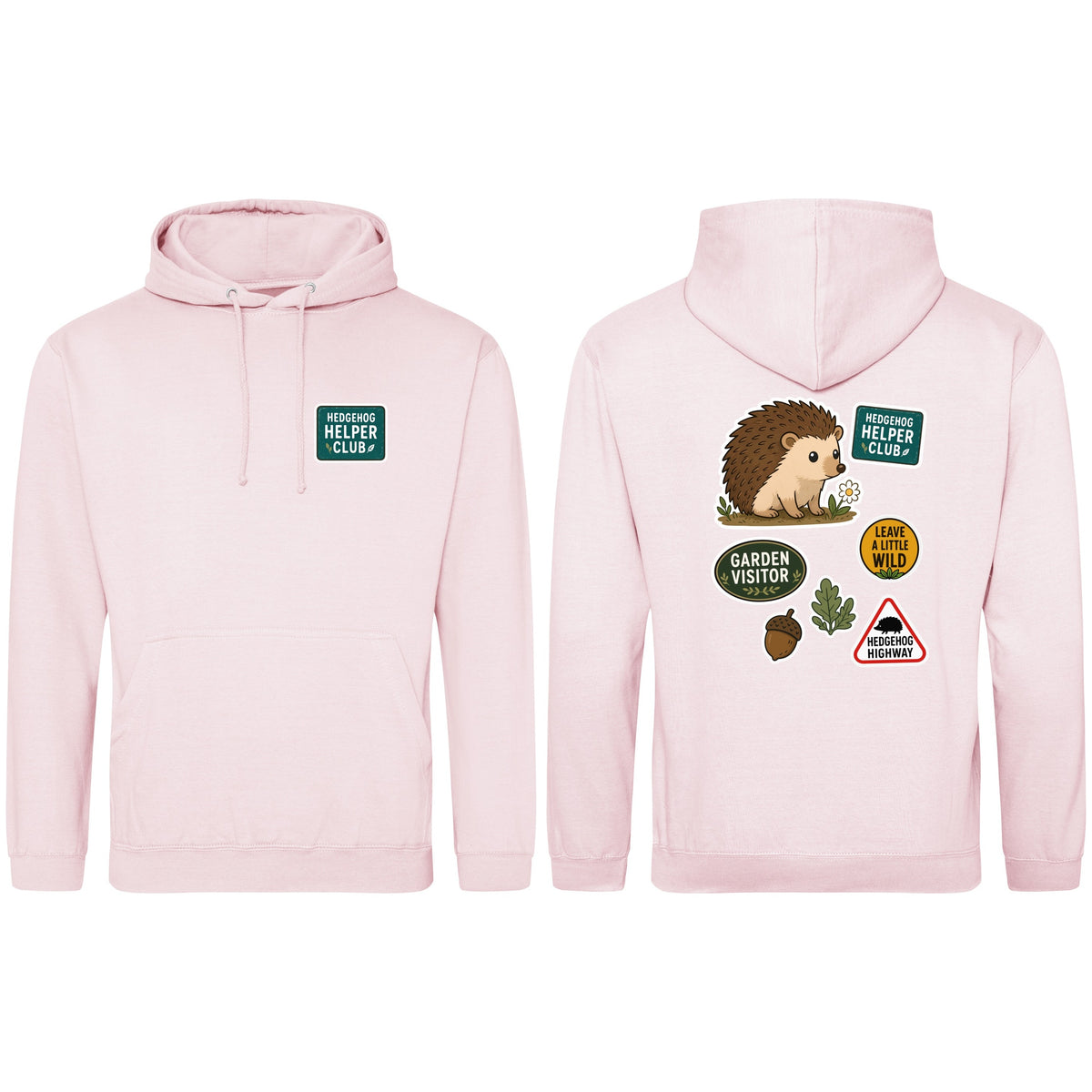 Hedgehog Helper Club Adult Hoodie - Badges of the Wild Baby Pink colour variant image