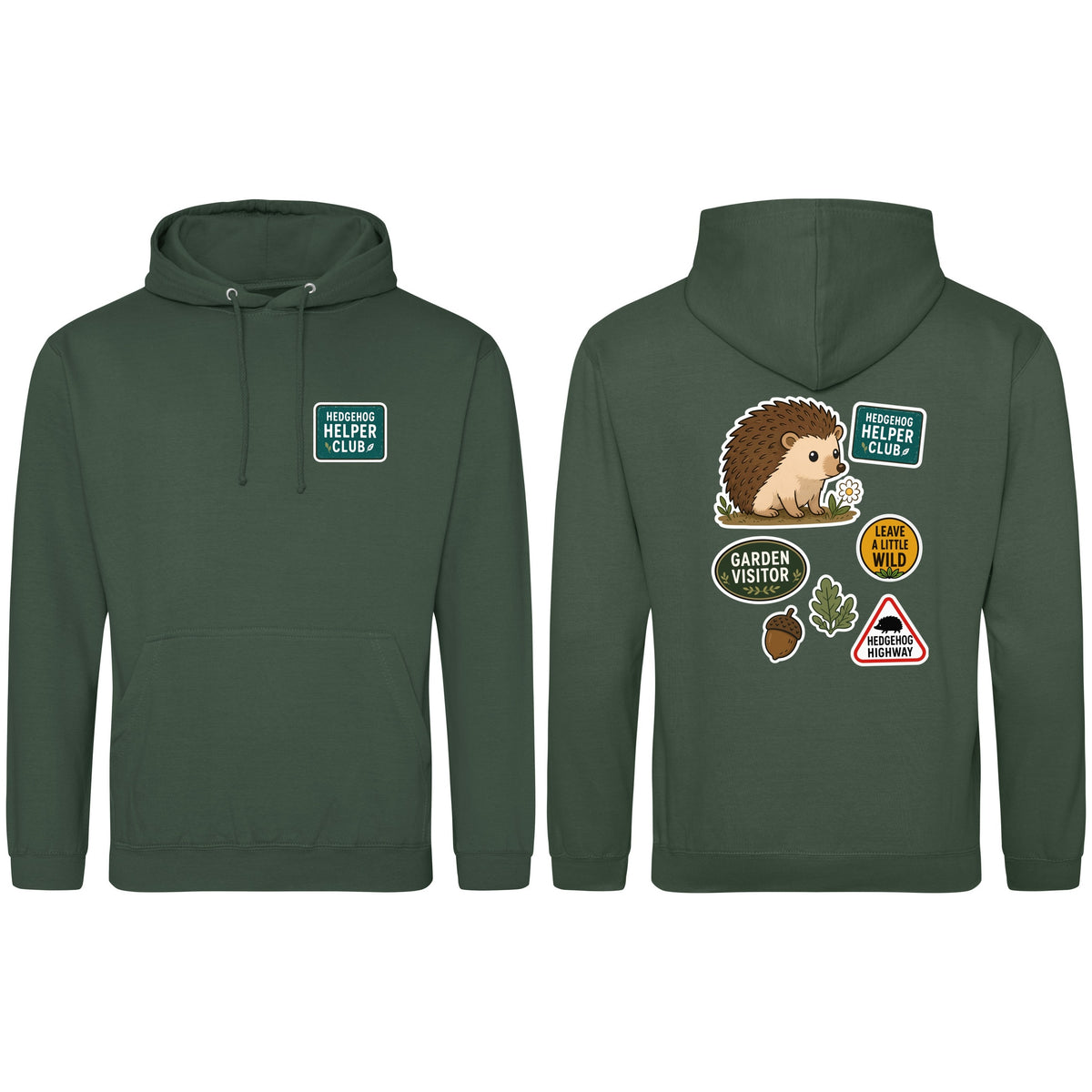 Hedgehog Helper Club Adult Hoodie - Badges of the Wild Bottle Green colour variant image