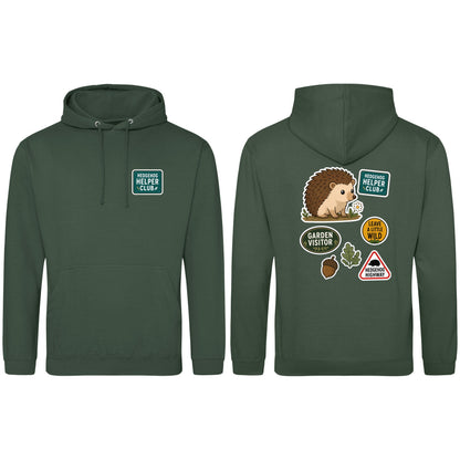Hedgehog Helper Club Adult Hoodie - Badges of the Wild Bottle Green colour variant image
