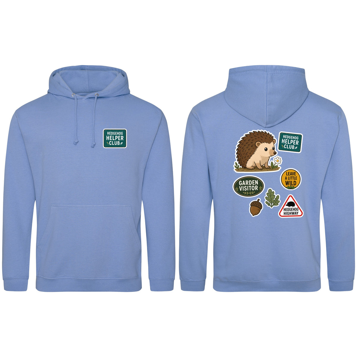 Hedgehog Helper Club Adult Hoodie - Badges of the Wild Cornflower Blue colour variant image