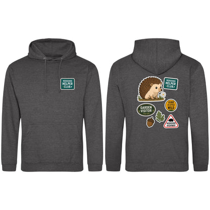 Hedgehog Helper Club Adult Hoodie - Badges of the Wild Charcoal colour variant image