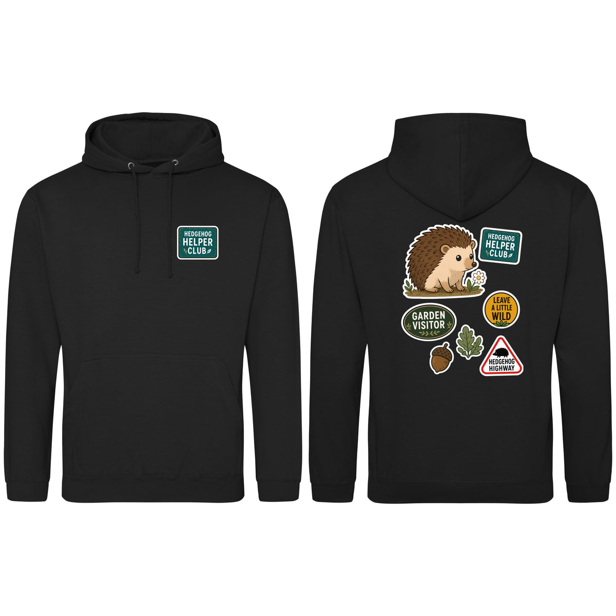 Hedgehog Helper Club Adult Hoodie - Badges of the Wild Deep Black colour variant image