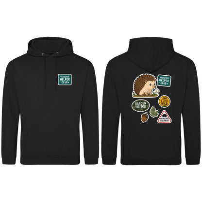 Hedgehog Helper Club Adult Hoodie - Badges of the Wild Deep Black colour variant image