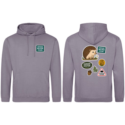 Hedgehog Helper Club Adult Hoodie - Badges of the Wild Dusty Lilac colour variant image