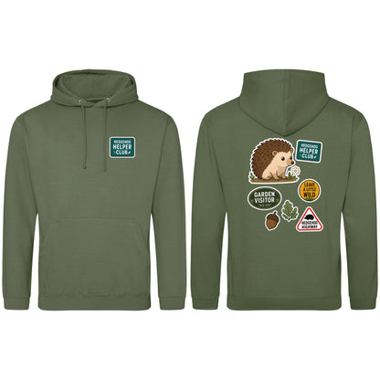 Hedgehog Helper Club Adult Hoodie - Badges of the Wild Earthy Green colour variant image