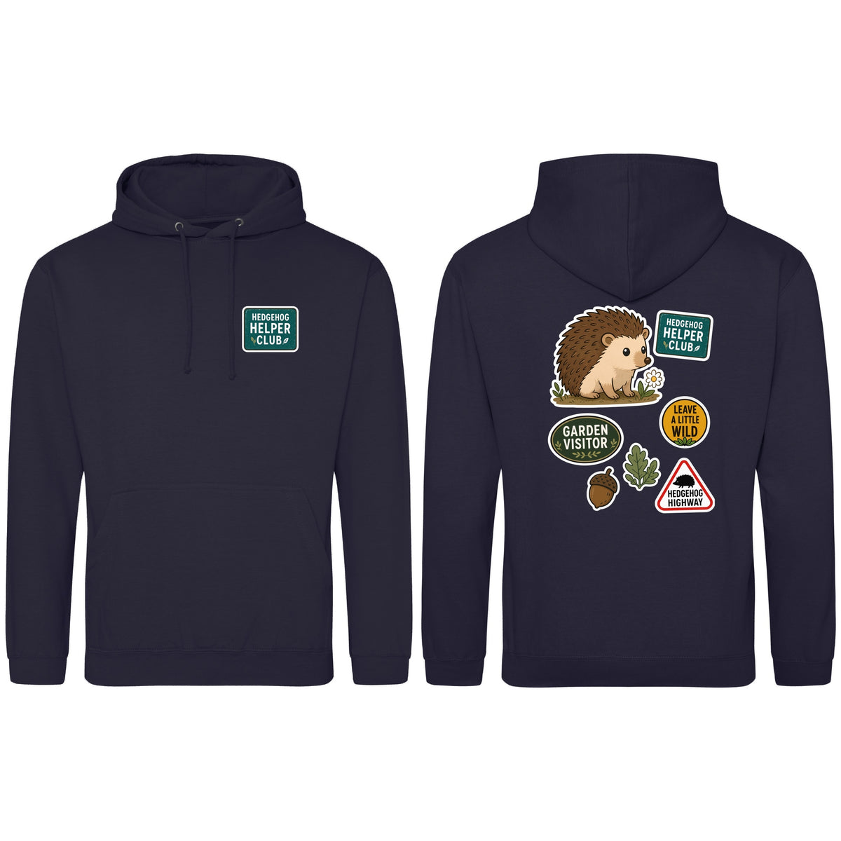 Hedgehog Helper Club Adult Hoodie - Badges of the Wild French Navy colour variant image