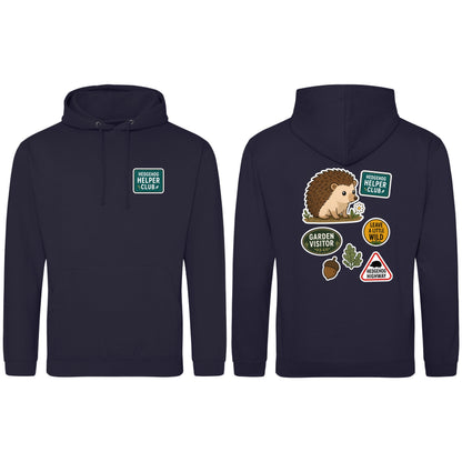 Hedgehog Helper Club Adult Hoodie - Badges of the Wild French Navy colour variant image