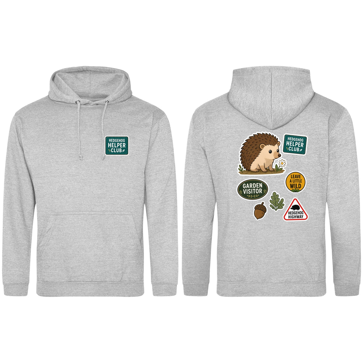 Hedgehog Helper Club Adult Hoodie - Badges of the Wild Heather Grey colour variant image