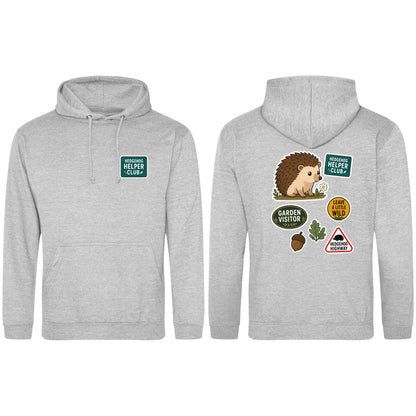 Hedgehog Helper Club Adult Hoodie - Badges of the Wild Heather Grey colour variant image