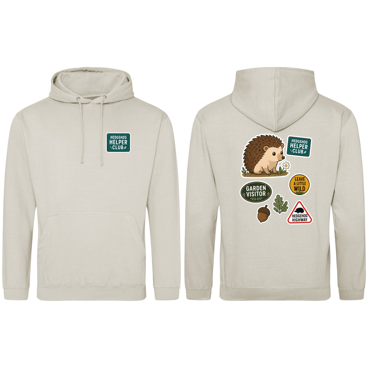 Hedgehog Helper Club Adult Hoodie - Badges of the Wild Natural Stone colour variant image