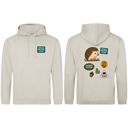 Hedgehog Helper Club Adult Hoodie - Badges of the Wild Natural Stone colour variant image