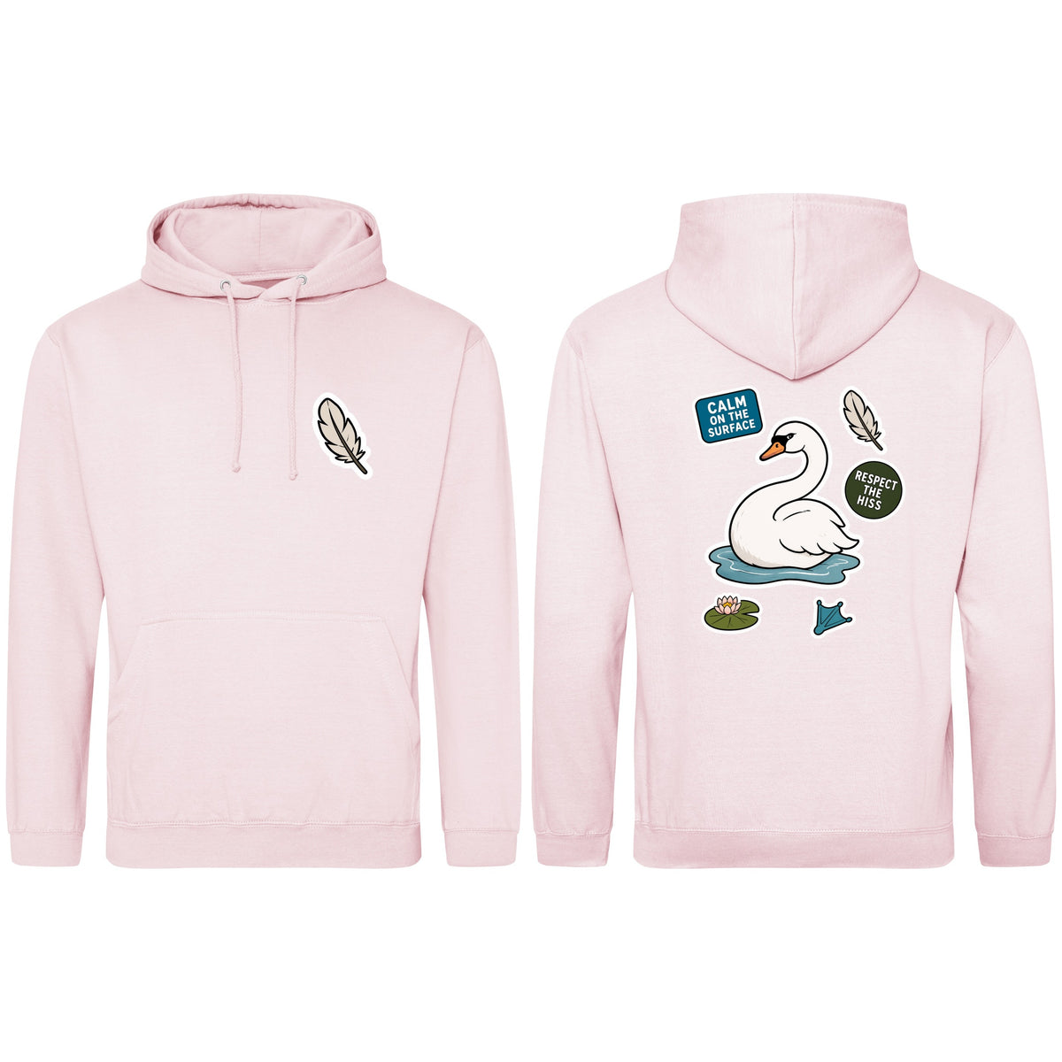 Calm on the Surface Adult Hoodie - Badges of the Wild Baby Pink colour variant image