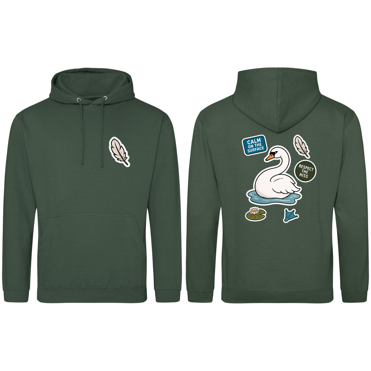 Calm on the Surface Adult Hoodie - Badges of the Wild Bottle Green colour variant image