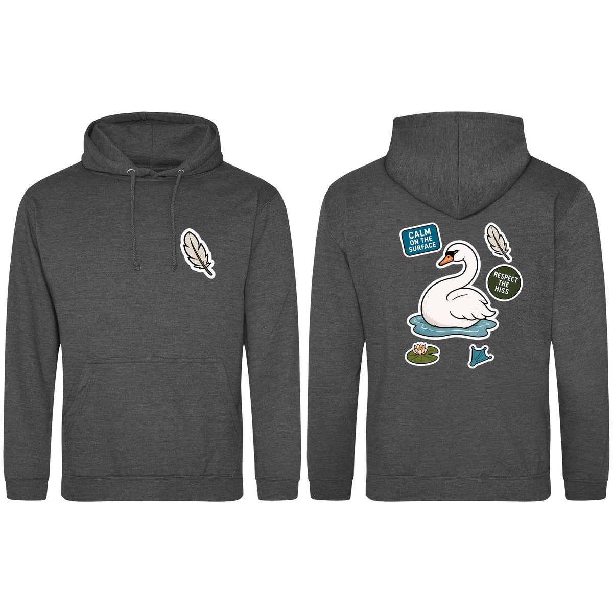 Calm on the Surface Adult Hoodie - Badges of the Wild Charcoal colour variant image