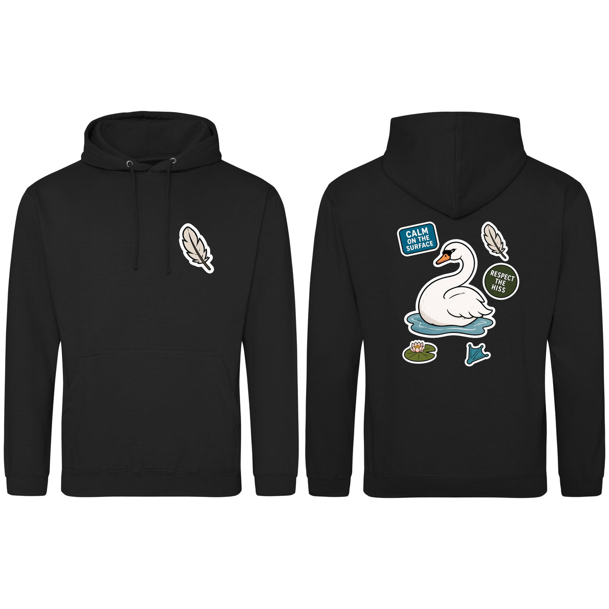 Calm on the Surface Adult Hoodie - Badges of the Wild Deep Black colour variant image