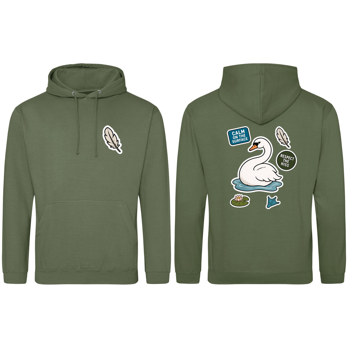 Calm on the Surface Adult Hoodie - Badges of the Wild Earthy Green colour variant image