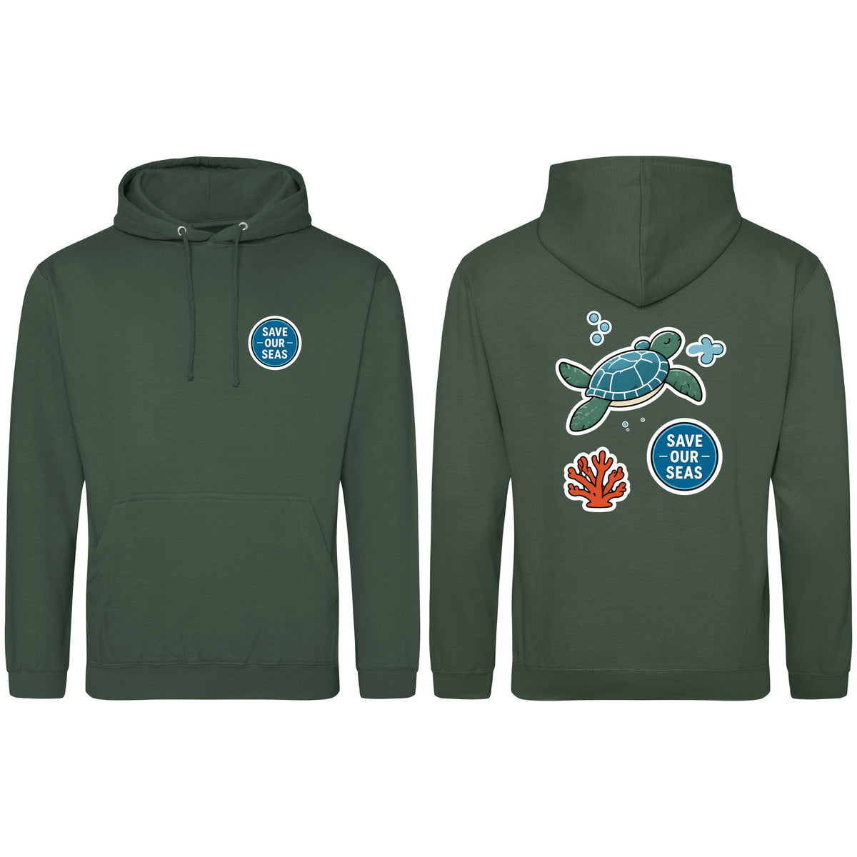 Save Our Seas Adult Hoodie - Badges of the Wild Bottle Green colour variant image